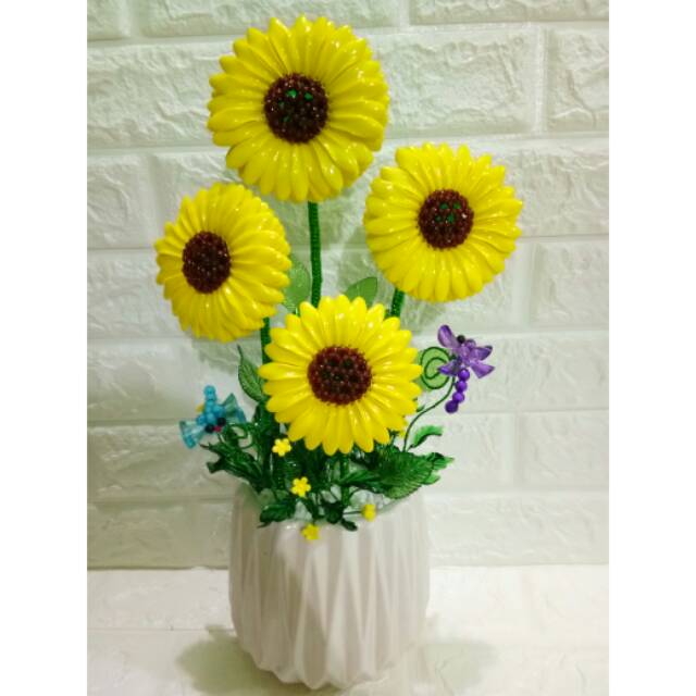 Bunga matahari besar manik pot keramik