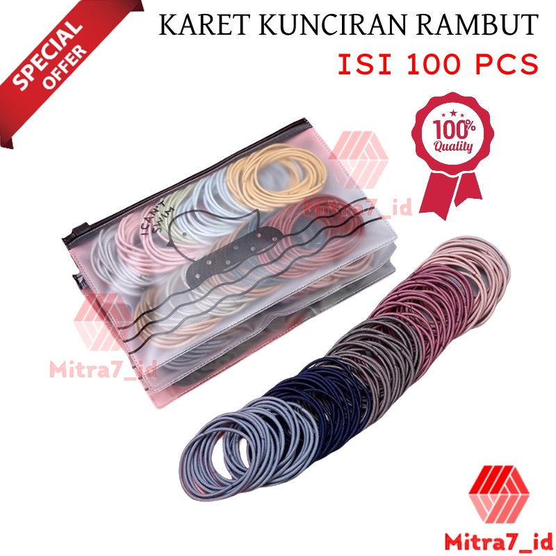 [M7] Kunciran Rambut Korea 100 Pcs Free Pouch - Ikat Rambut Polos Murah