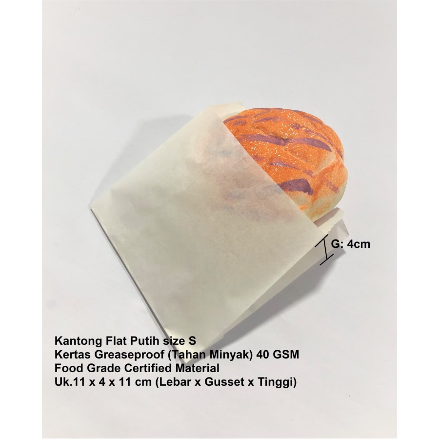 

Kertas Bungkus Roti / Makanan / Kantong Flat Kantong Kertas Putih 11x4x11 Anti Minyak Greaseproof