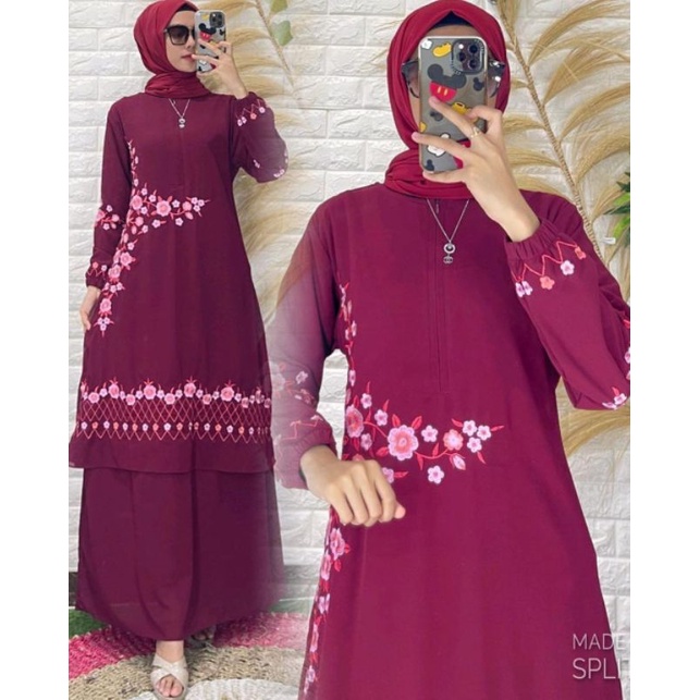 GAMIS MALAYSIA BORDIR BUNGA SAMPING PREMIUM