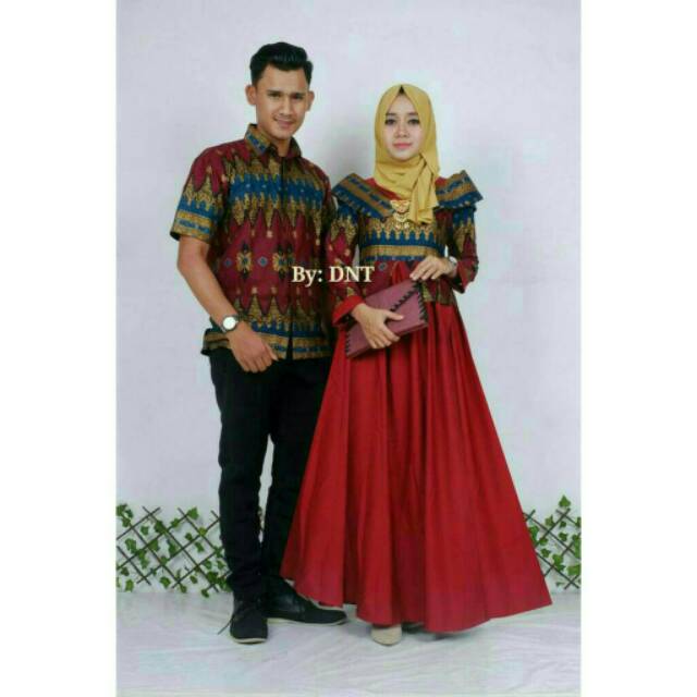 Model Gamis Couple Batik Kombinasi Polos