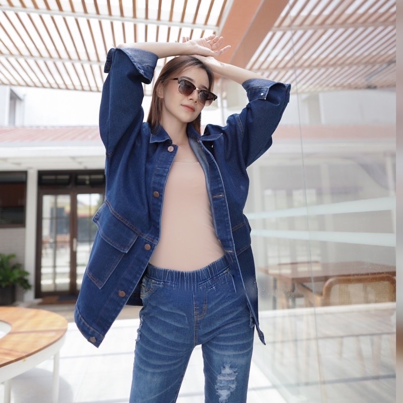 PIONA JAKET JEANS OVERSIZE LENGAN BALON