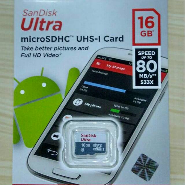 SanDisk Ultra Micro sd 16GB 80MBps class10 Microsdhc