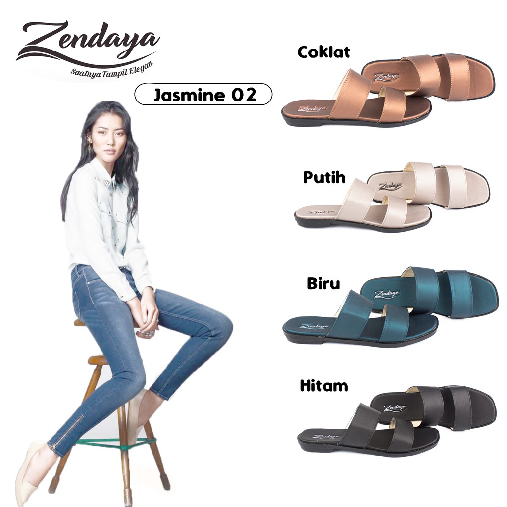 Sandal Slop Wanita Kulit Import Ban 2 - Jasmine 02