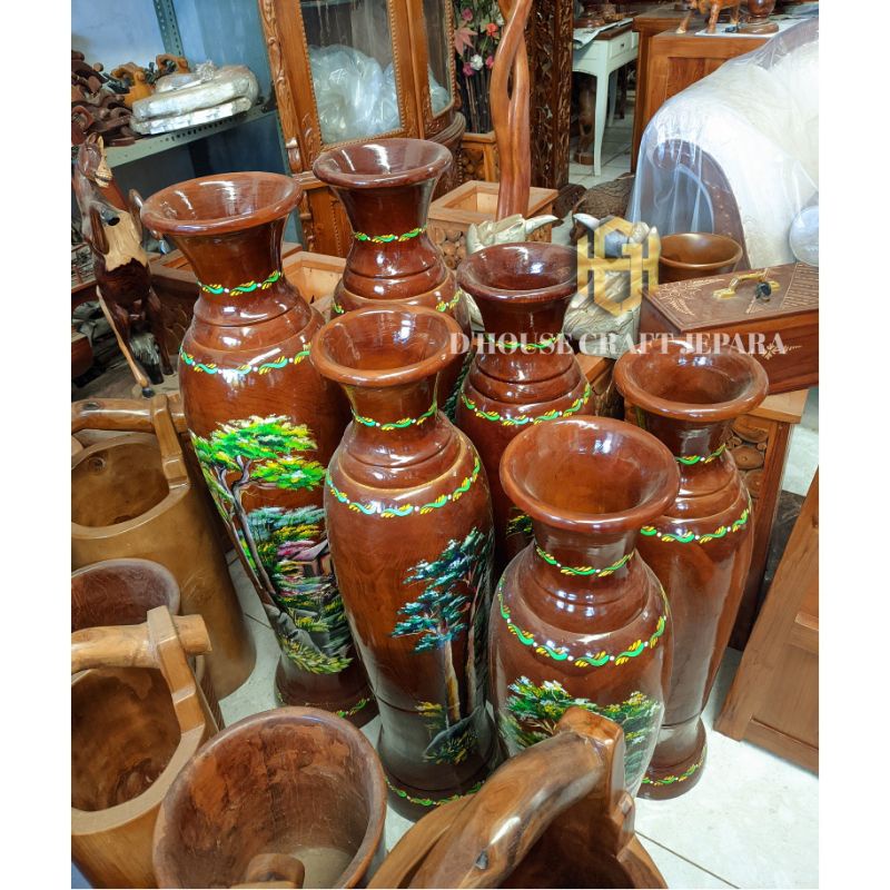 

Guci Lukis Kayu Jati Set 3 Pcs Big Size