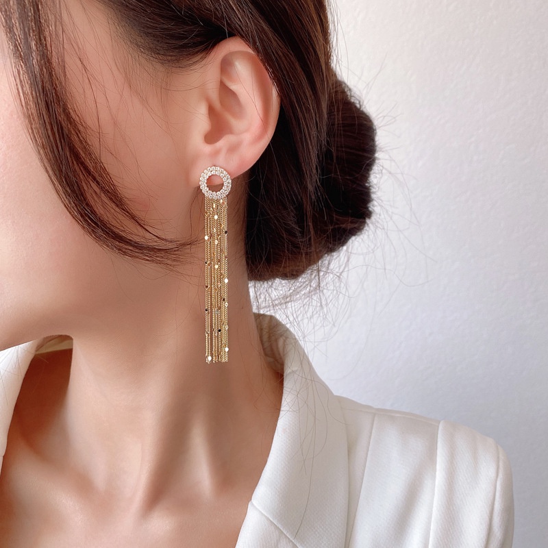 Sterling silver jarum penuh berlian imitasi rumbai anting-anting baru trendi Korea online influencer
