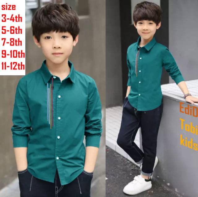 TOTOTAshop.Kemeja TOBI kids.bahan cotton stretch,Lengan panjang,motif BORDIR.