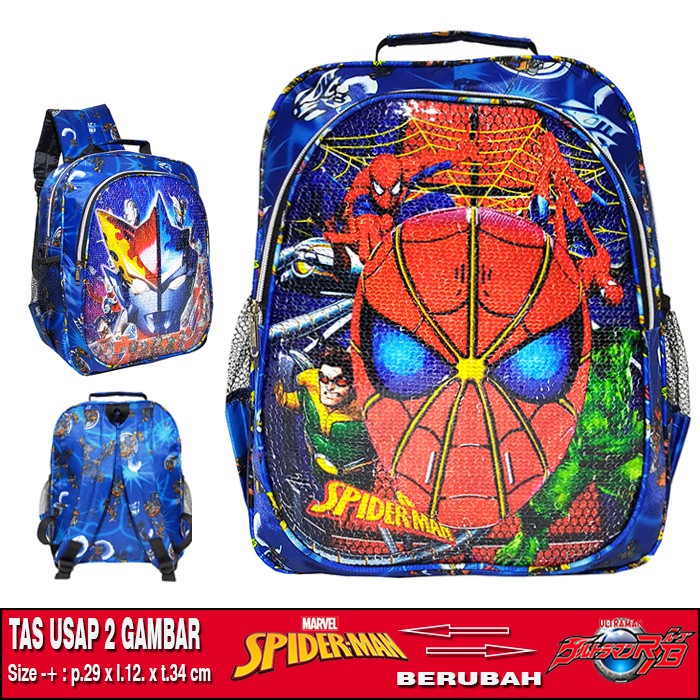 TAS RANSEL SEQUIN / USAP 2 GAMBAR KARAKTER SPIDERMAN - ULTRAMAN ANAK SEKOLAH TK / SD