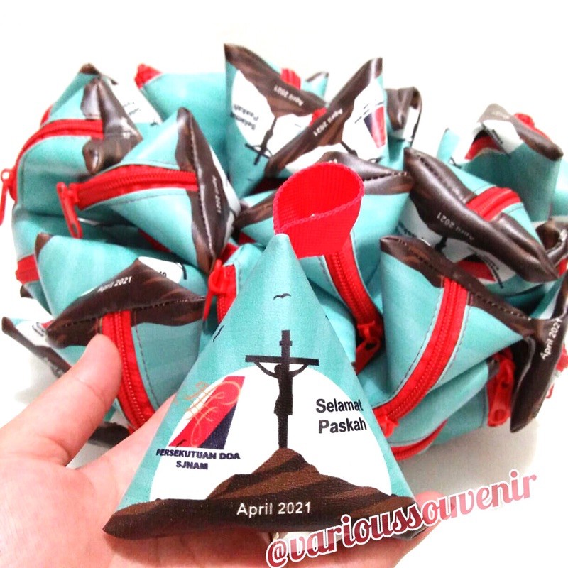 Souvenir Paskah Dompet Segitiga Wadah Telur Paskah Happy Easter Custom Nama Gereja Minim 25pcs Lucu