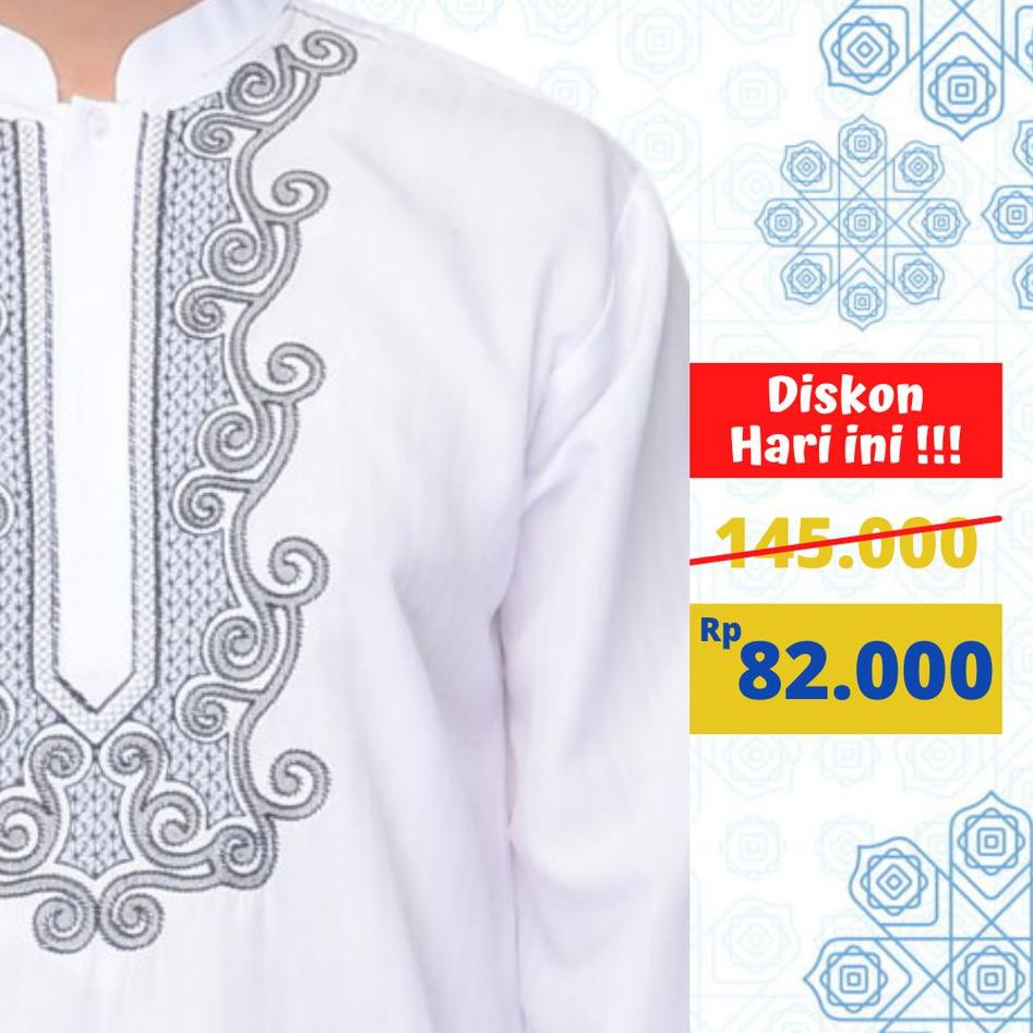 Import Terbaik Baju Gamis Pria Dewasa Jubah Pria Muslim Putih Polos Lengan Panjang Bordir Hitam RS