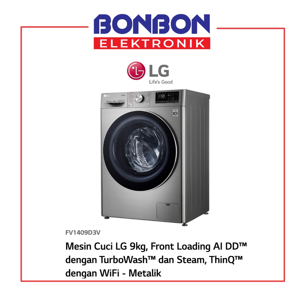 LG Mesin Cuci Front Loading 9KG Wash 6KG Dry FV1409D3V ThinQ Wifi