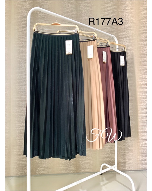 FW R177 Rok Plisket Lycra Panjang IMPORT | Rok Plisket Panjang Glossy IMPORT