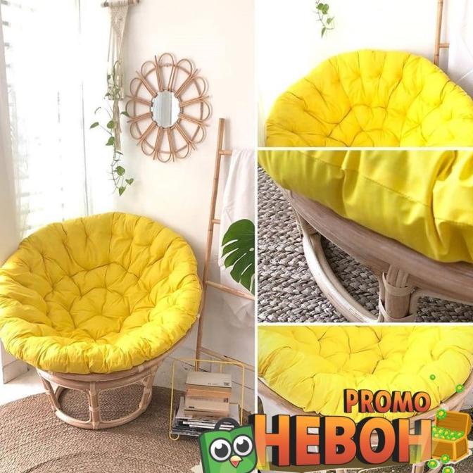 Kursi Teras Santai Papasan Rotan Alami Bentuk Bulat Parabola Unitedian