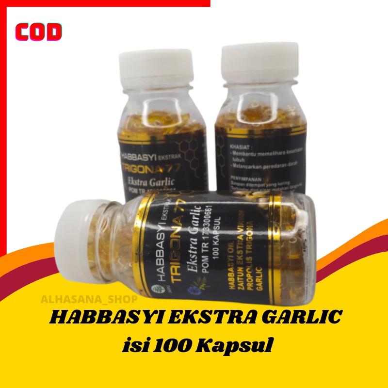 HABBASYI EXTRA TRIGONA 77 EXTRA GARLIC OIL/MINYAK ZAITUN EXTRA VIRGIN PROPOLIS TRIGONA 100 kapsul