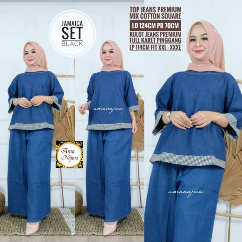 Jamaica set #2 setelan wanita blouse dan kulot jeans jumbo big size