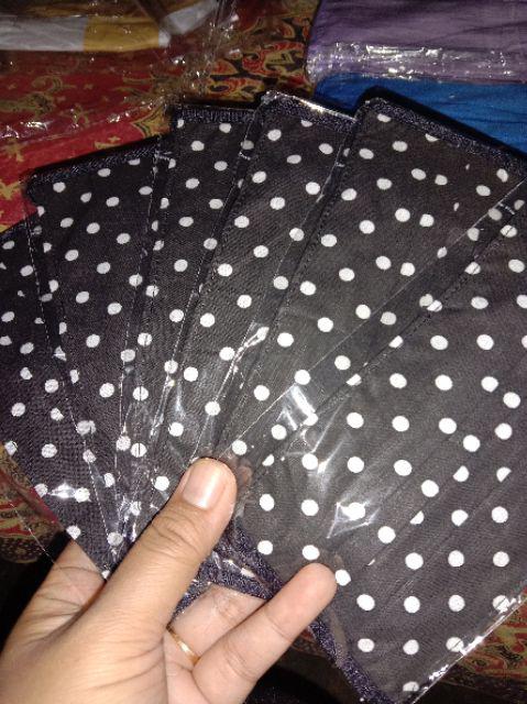 Masker Kain Polkadot Lusinan - Tali Sambung Free Plastik Opp