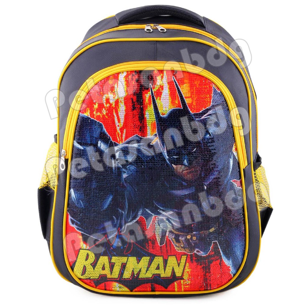 PTS - Tas Usap Ransel Sekolah Anak Cowo / Laki Laki BATMAN &amp; POWER RANGERS - Ransel Model Usap / Swipe Boys + BOTOL