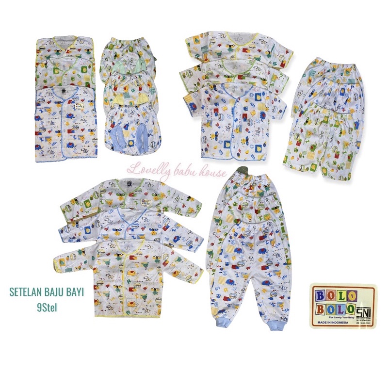 Paket Hemat baju bayi polos 18 pcs|9 Stel merk Pip Mim dan Dennis baby wear-BOLO BOLO MOTIF