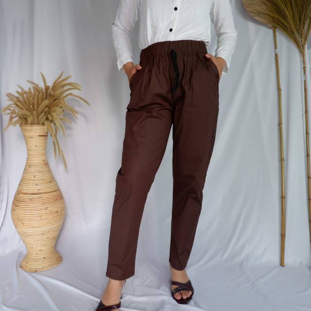 BAGGY PANTS KATUN STRETCH VARIASI KANCING KANTONG