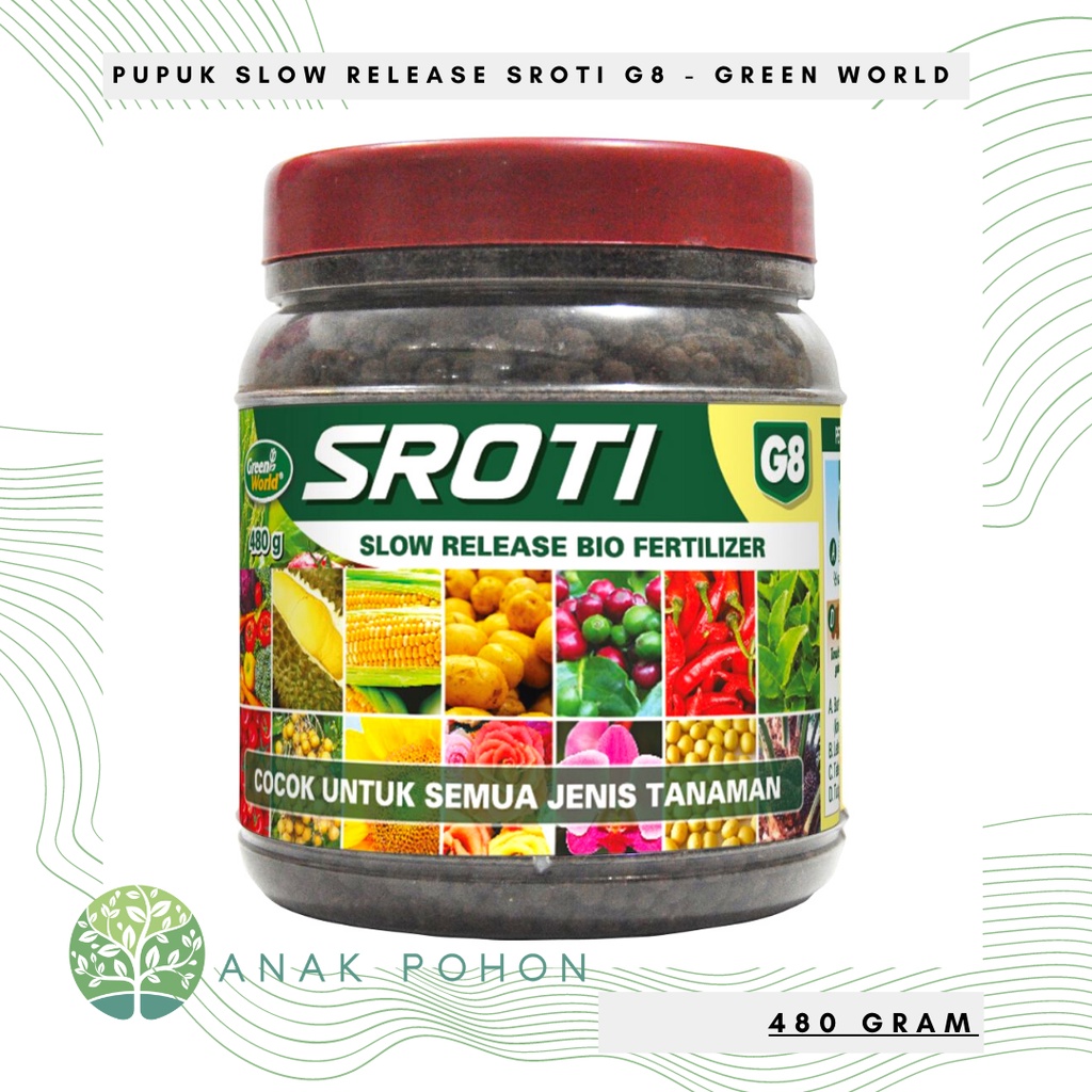 Pupuk Organik Slow Release SROTI G8 - Cocok Untuk Semua Jenis Tanaman - Slow Release Bio Fertilizer - GREEN WORLD - 480 GRAM