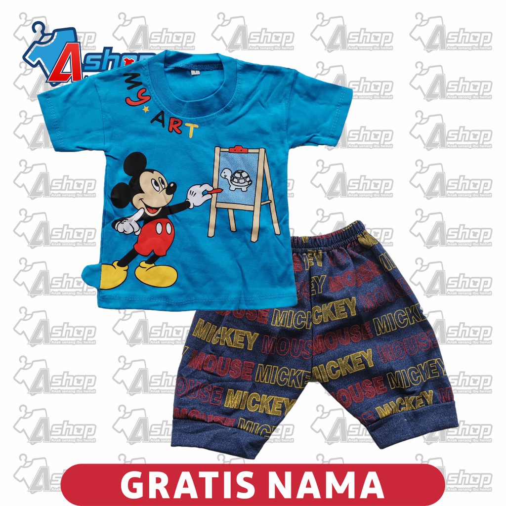 Baju Bayi Setelan Motif Mickey Mouse 3 sampai 18 bulan