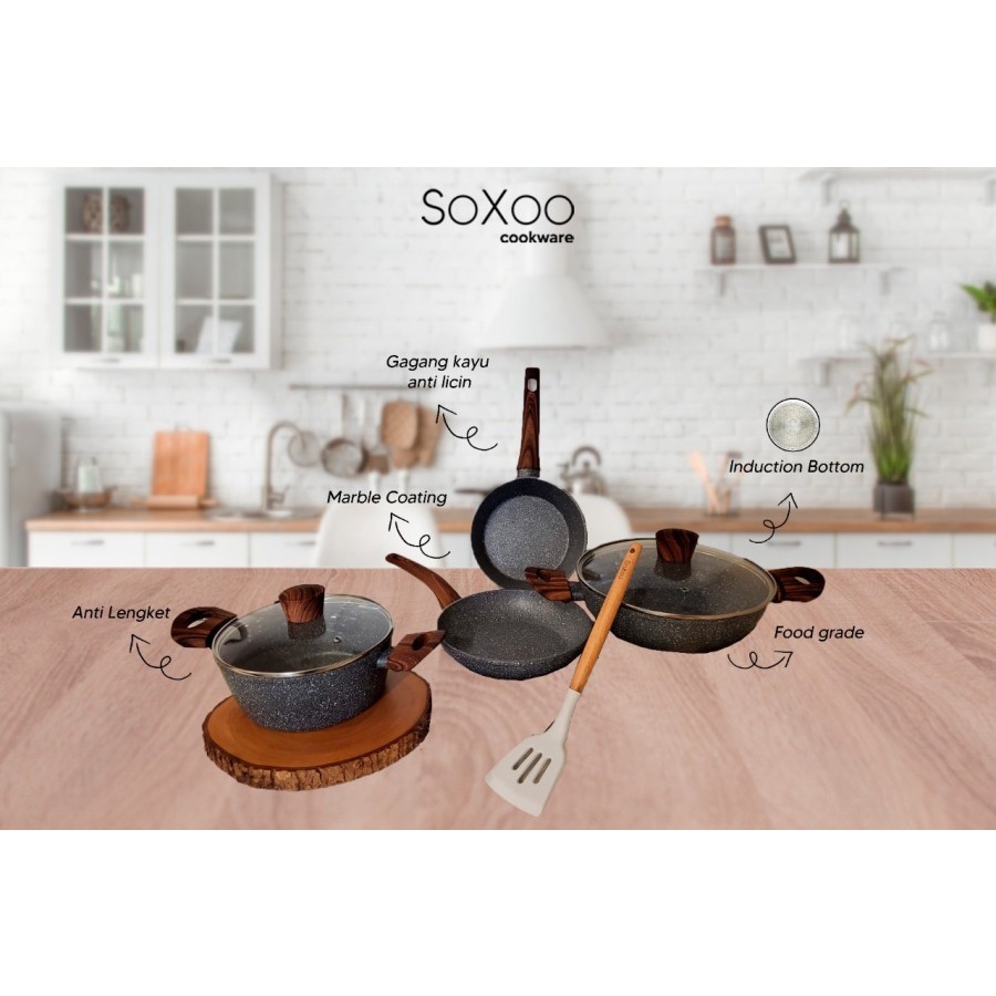 Soxoo Cookware Set Complete FS-01 Marble Paket Alat Masak Induksi