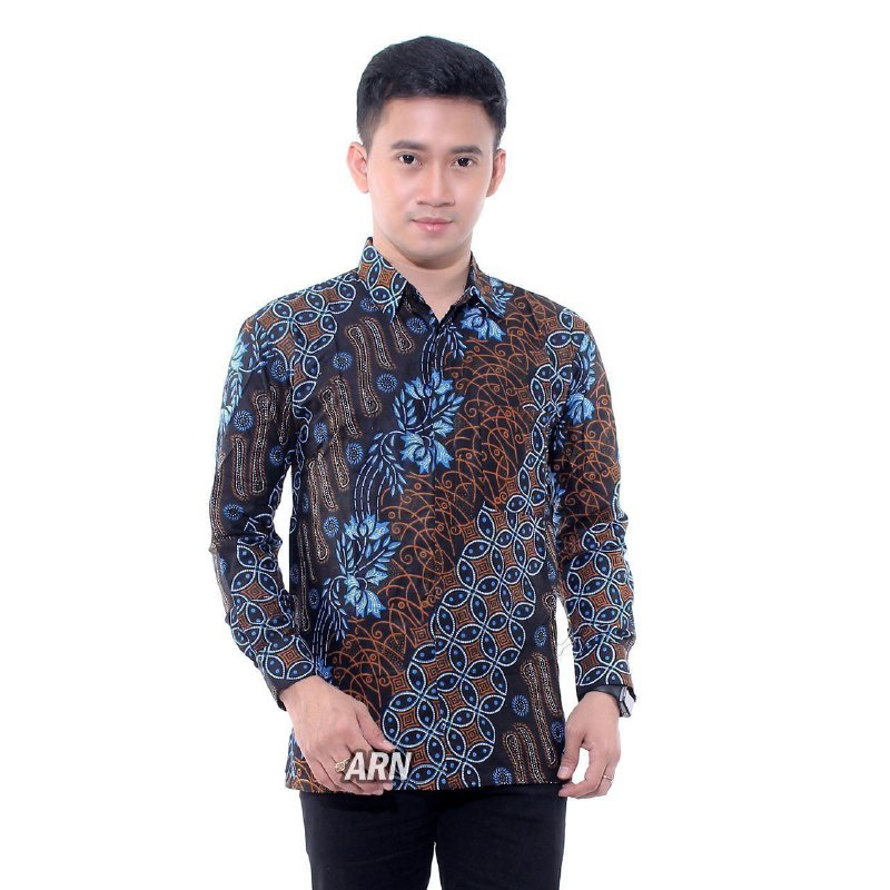 Kemeja Batik Pria Lengan Panjang Batik Seno Biru Modern Exclusive