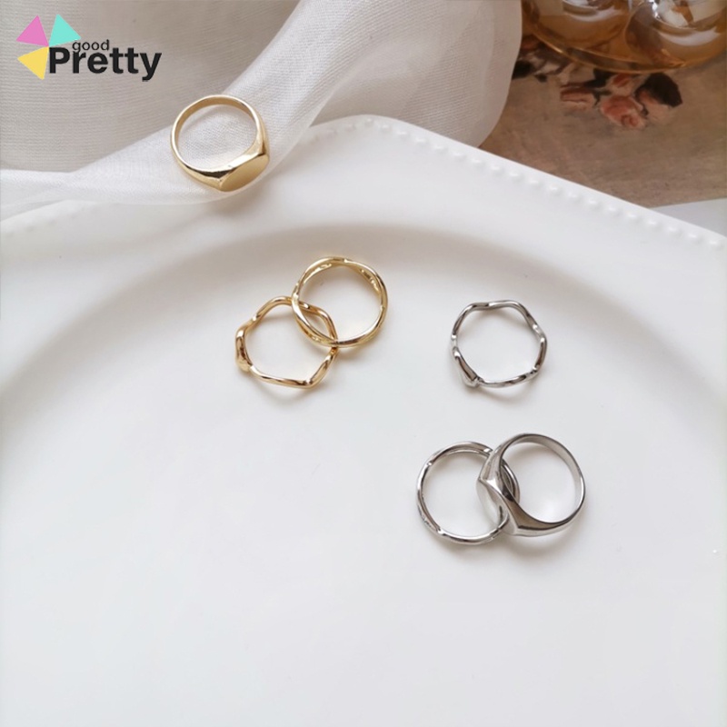 3pcs / Set Cincin Jari Telunjuk Desain Geometri Asimetris Untuk Wanita - PD