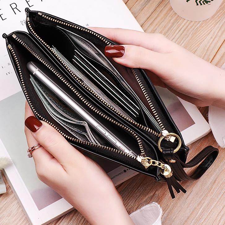 ➺ DOMPET PANJANG WANITA 2 RESLETING IMPORT MAZANA KULIT PREMIUM TALI PENDEK KARTU KOREA REMAJA BRAND