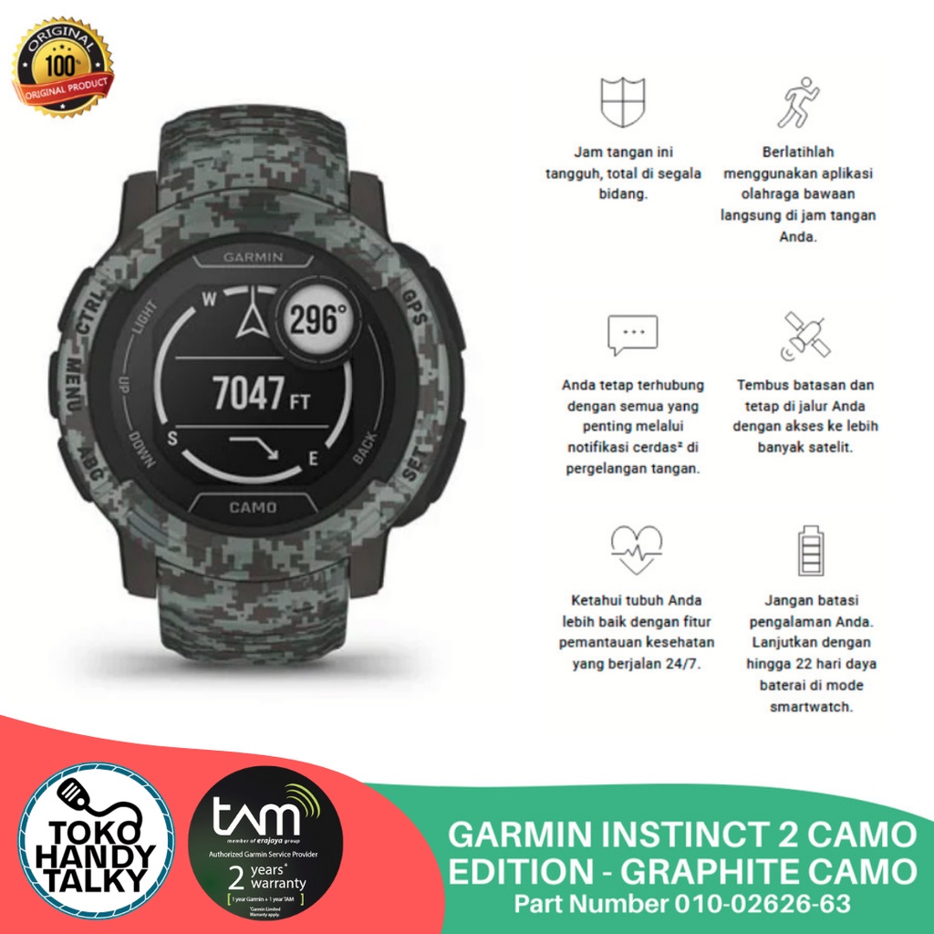 GARMIN SMARTWATCH INSTINCT 2 CAMO EDITION - GRAPHITE CAMO ORIGINAL TAM