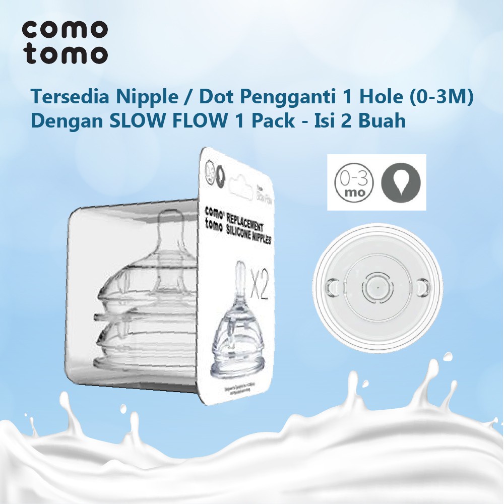 COMOTOMO - COMOTOMO REPLACEMENT NIPPLE 1 MONTH (0-3 MONTH) TWIN PACK - BOTOL SUSU BAYI BREAST MILK BOTTLE