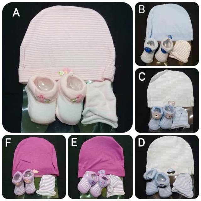 Kupluk Byi 0-3 bulan 1 Set Kupluk Sarung Tangan Kaos Kaki Bayi / Set Hat Sock Mitten Carters 0bulan 