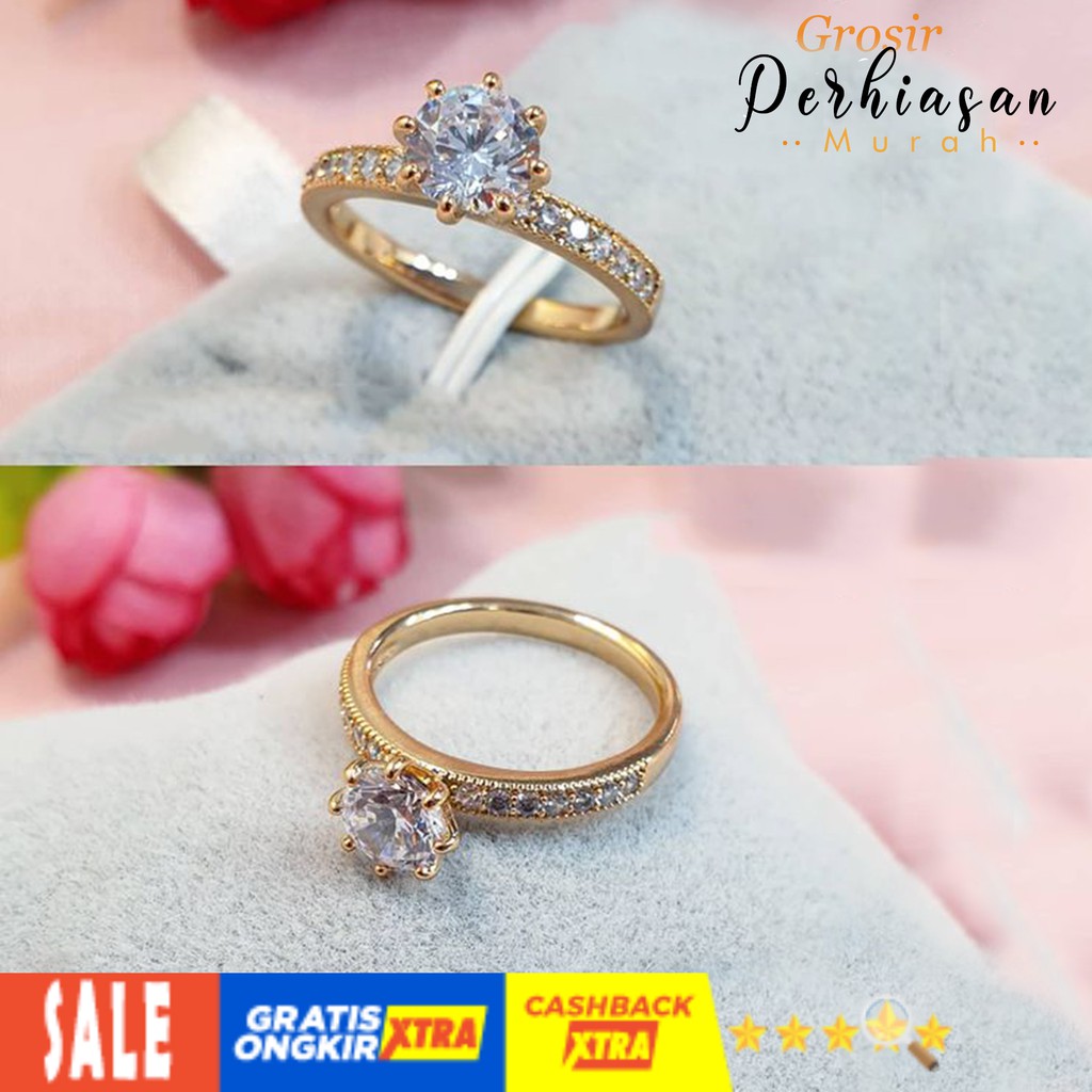 TERLARIS Cincin Xuping Gold Fashion Wanita Motif Ukiran Ring Full Permata Mata Satu Perhiasan Wanita (BISA COD)