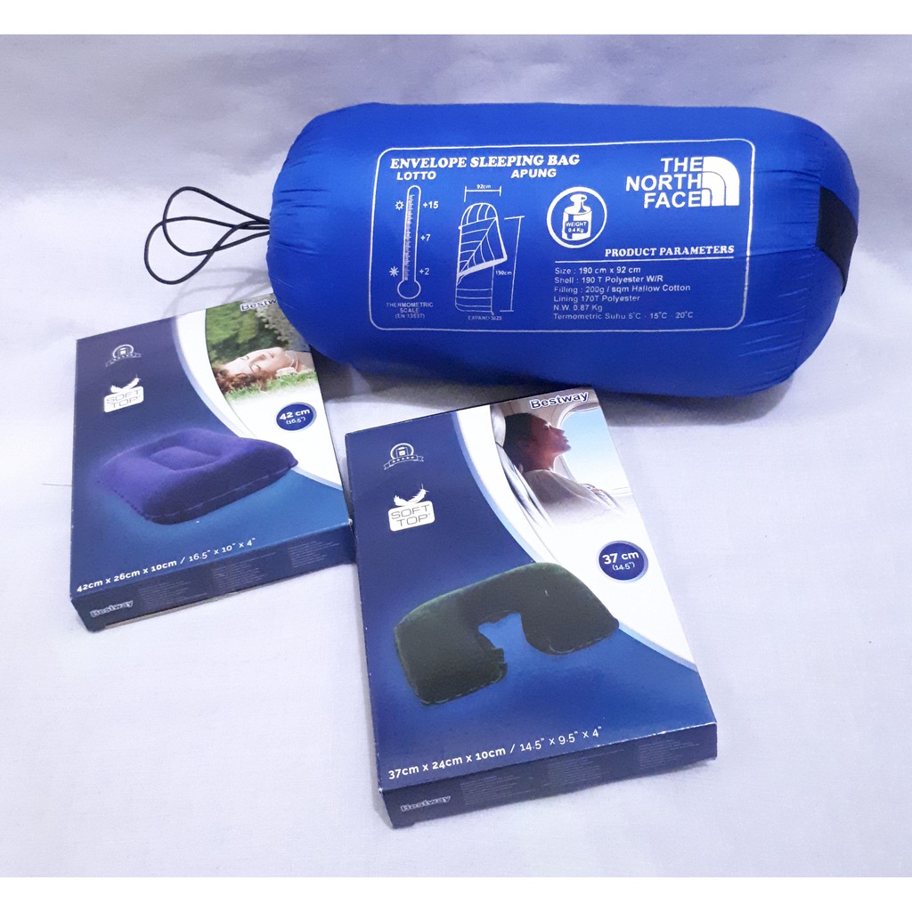 【Warna Dipilih】 Sleeping Bag &amp; Bantal Angin` Polar Bulu` Dacron 4 Oz WATERPROOF` Kantong Tidur