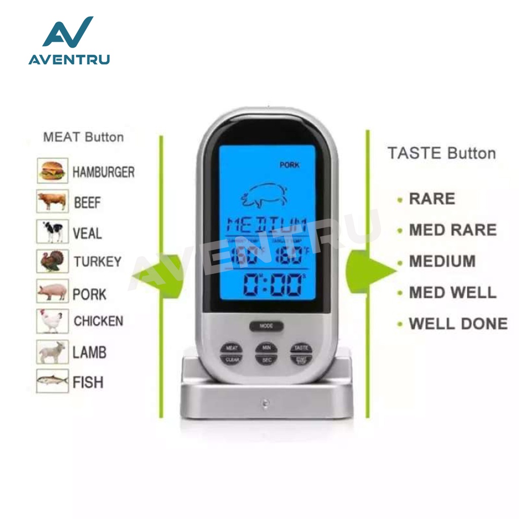 Wireless Digital Food Meat BBQ Barbeque Thermometer Termometer Makanan Dapur Masakan