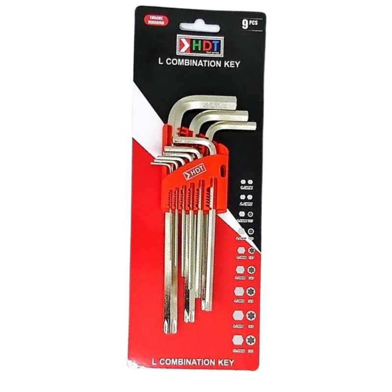 Kunci L Set Bintang + L Panjang L Combination Key HDT 9 pcs Extra Long Hex Key