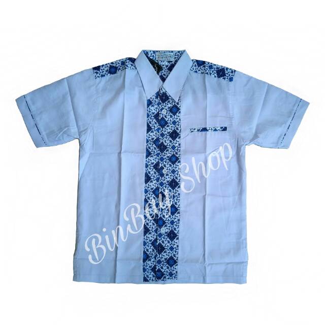 KEMEJA SERAGAM DRILL PUTIH KOMBINASI BATIK AN