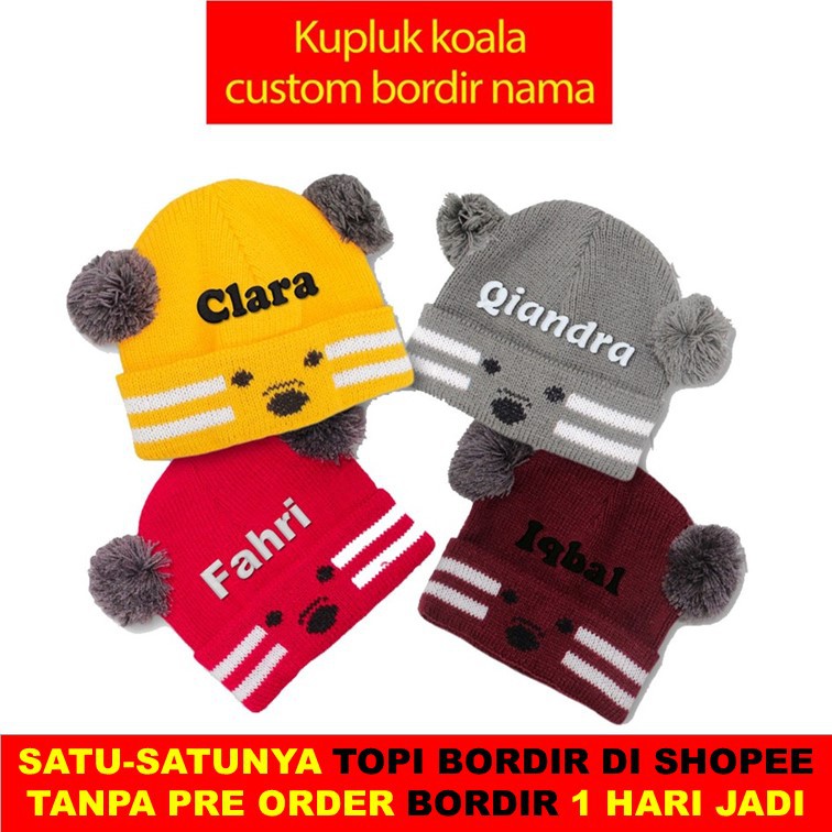 Kupluk Koala Pompom / Kupluk Bayi  Koala BORDIR Nama 1