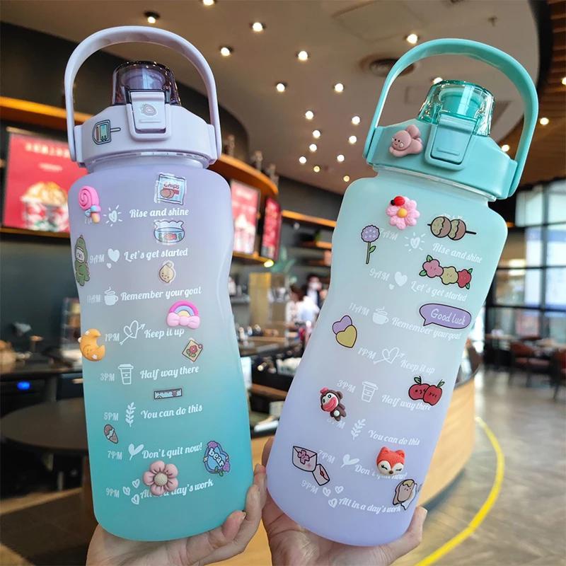 Botol Air Minum Viral + Sticker 2D 2 Liter 2000 ML / Botol Minum Infuser Rainbow Botol Air Minum Tiktok