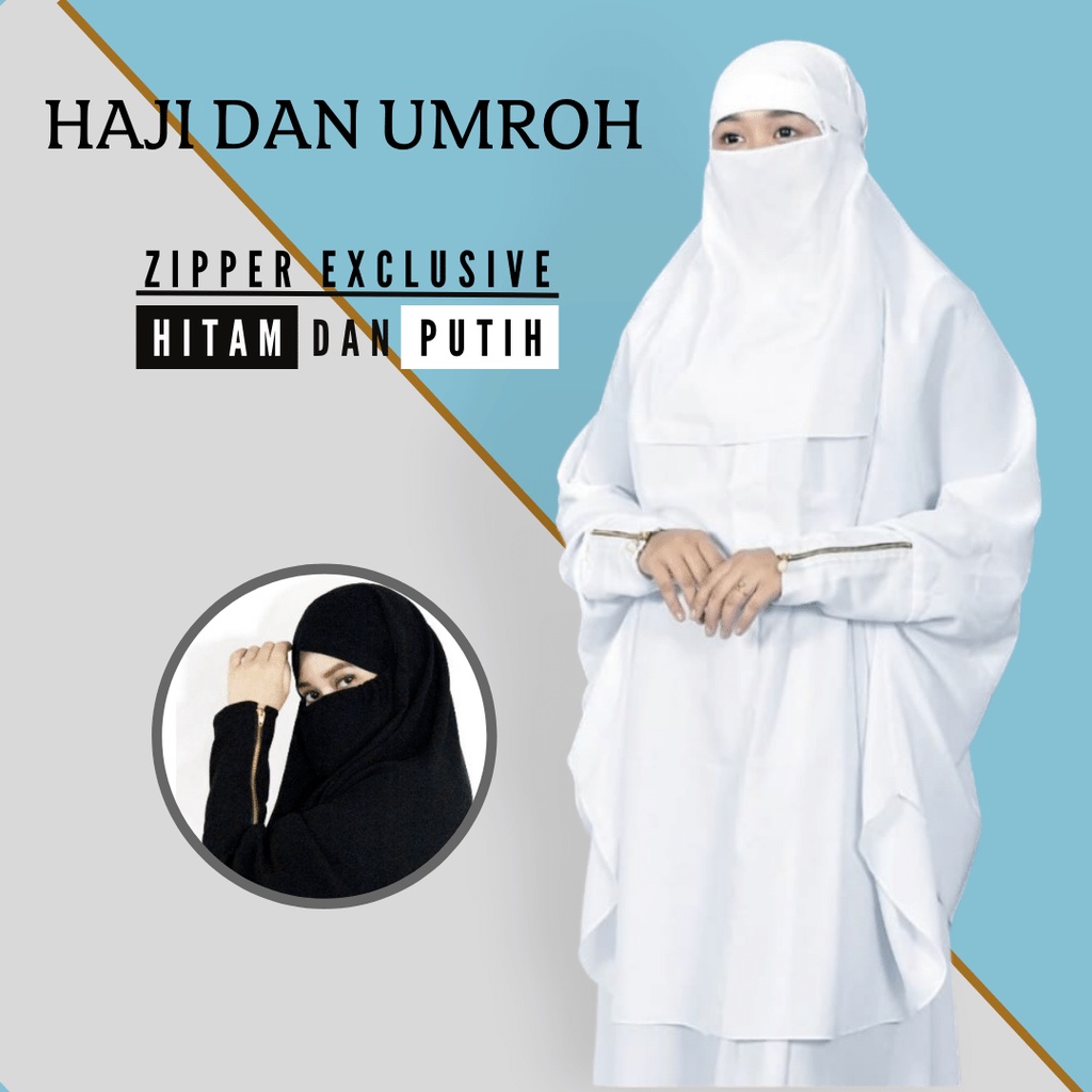 Gamis  Set  Dress Haji Dan Umroh  Wanita - Khimar french Zipper - Set Rok - Baju Ihrom Wanita -Perle