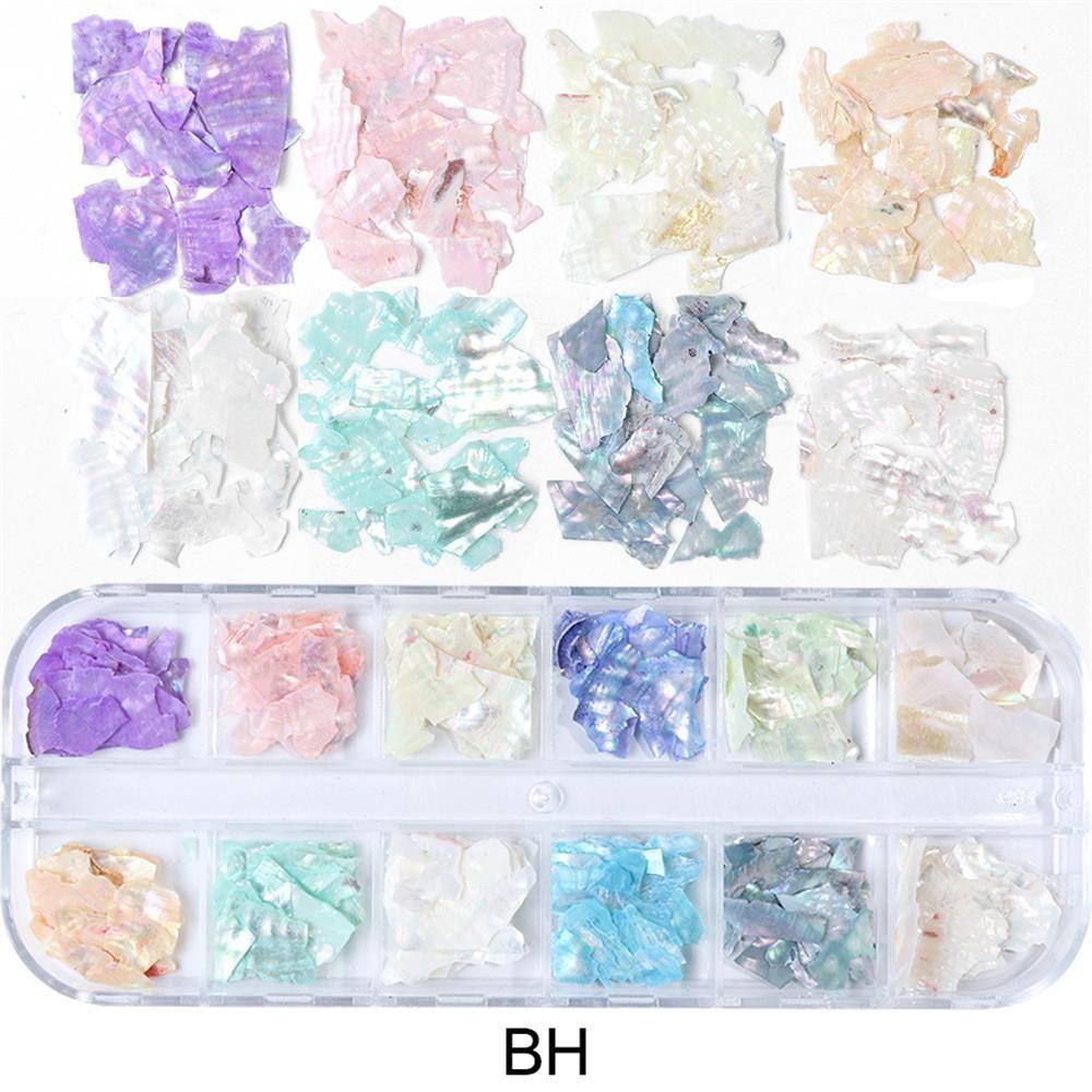 R-flower 1case Shell Nail Flakes Glitter Sea Shell Nail Sequin 3D Stiker Hologram Tidak Teratur Paillette