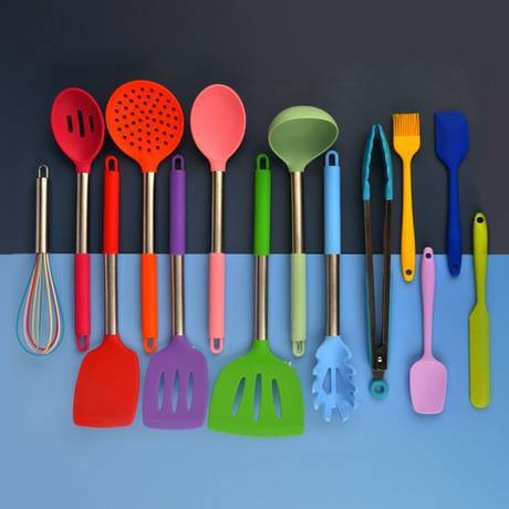 color cooking utensil silicone spatula set 14pcs with stainless handle