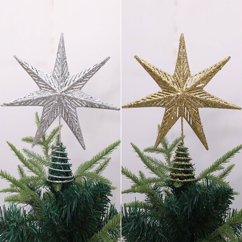 Topper Pohon Natal Bentuk Bintang Heptagon Glitter Untuk Dekorasi Pesta