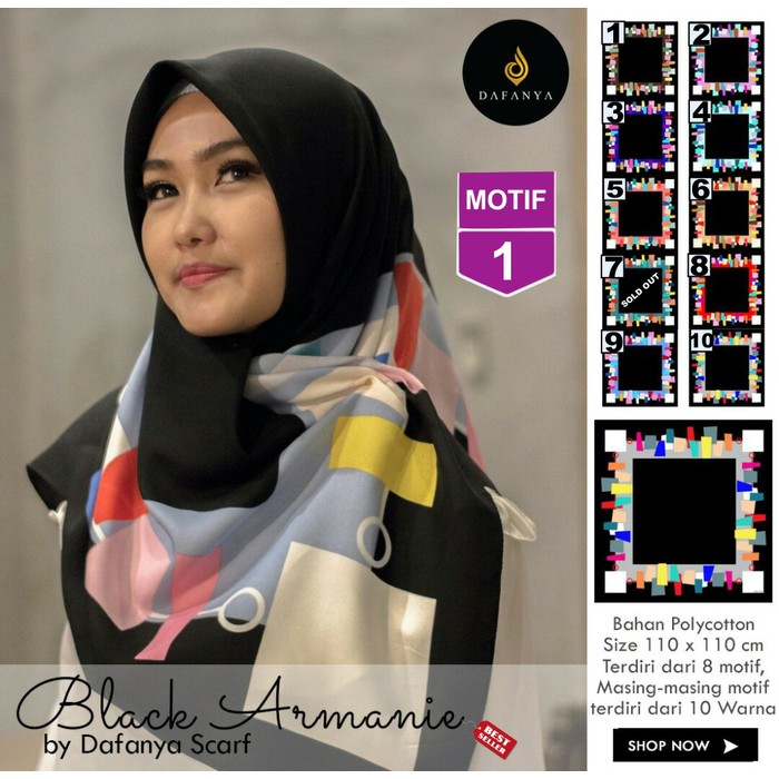 Jilbab Segiempat Black Armanie Polycotton Motif 1 By DAFANYA- Original