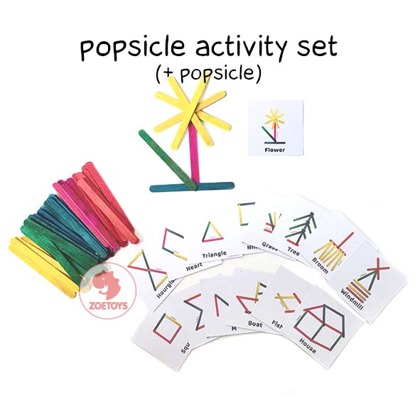Zoetoys Popsicle Warna Natural | Kids Activity Card Stik Kayu untuk Es Krim | Stick Ice Cream Kartu Aktivitas Mainan Edukasi Anak