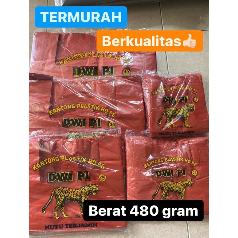 Kantong Plastik Merah Tebal Uk17, Uk24, Uk28, Uk35, Uk40  - 480GRAM  Dwi Pi Loco