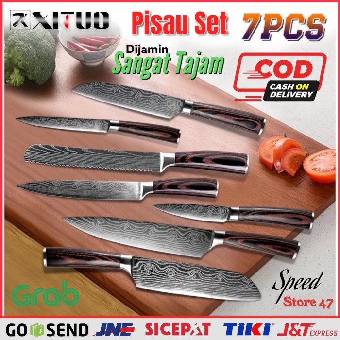 Pisau Dapur Set Damaskus Chef Damascus Original Pisau Daging Serbaguna