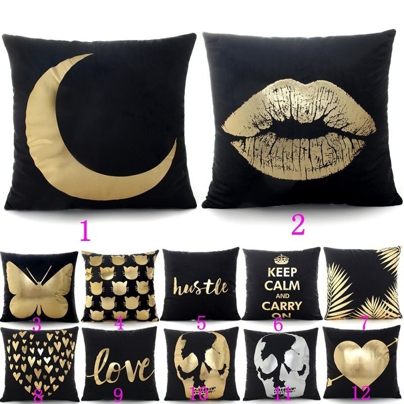  Sarung  Bantal  Sofa Bahan Katun Motif Print  Gambar Gold 