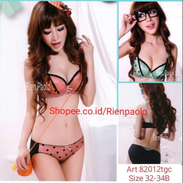 Bra BH Celana Dalam CD G String Lingerie Set Sexy Hot Kawat Premium Motif Polkadot Lucu Rien Paolo 8