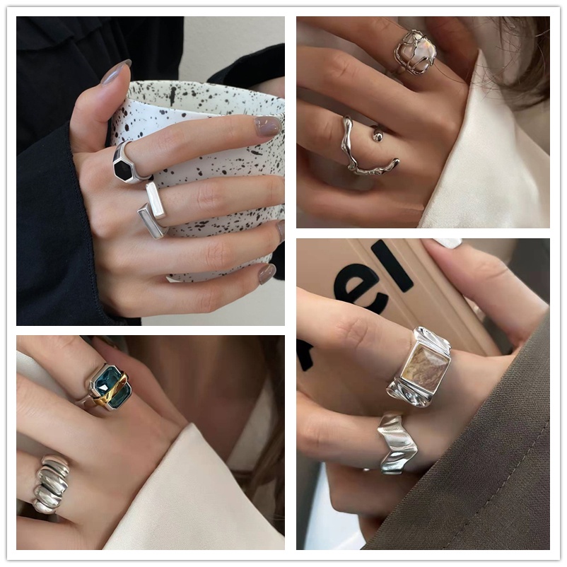 Cincin Bentuk Geometri Bahan Alloy Hias Berlian Imitasizircon Untuk Wanita